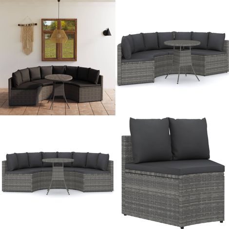 5-tlg. Garten-Sofagarnitur mit Auflagen Poly Rattan Grau - Gartenmöbel - Poly Rattan (1/5)