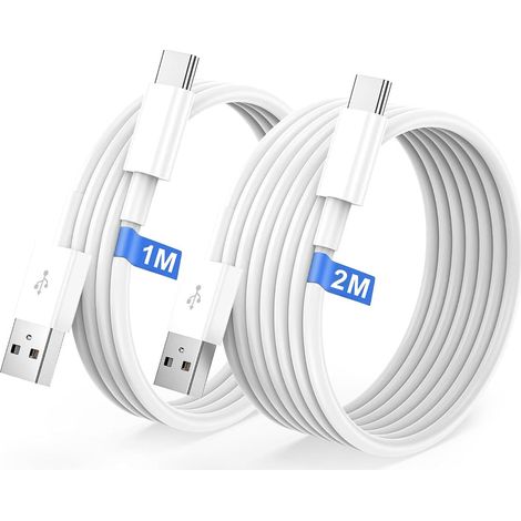 Cable USB C [1m+2m/Lot de 2] Charge Rapide 3A,Câble USB vers USB C 60W, Cable 4.0 Chargeur Type C pour iPhone 17 16 15, pour Samsung Galaxy S25/S24/S23, pour Google Pixel Xiaomi PS5 CarPlay (1/5)