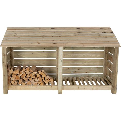 Slatted wooden log store W-227cm, H-126cm, D-88cm - natural (light green) finish