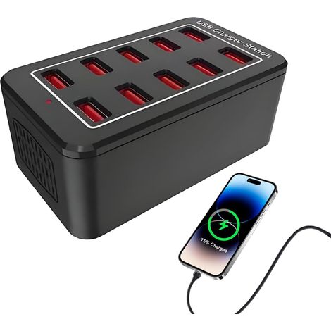 Station de Recharge - 10 Ports 50W Prise Multiple avec Câble de 1.2 m - (1/5)