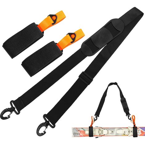 Porte Ski, Sangle de Ski Réglables avec Bandoulière Rembourrée pour Le Transport des Skis et des Bâtons Accessoires de Ski (1/5)