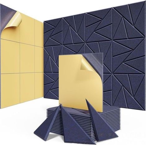 Panneaux muraux autocollants 30 x 30 x 0,9 cm, lot de 12, panneaux acoustiques en fibre de polyester, bleu foncé, isolation phonique (1/5)