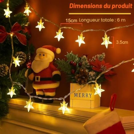Guirlande lumineuse étoiles, 6 m, 40 LED avec minuterie, fonctionne sur piles, décorations d'intérieur pour Noël, mariage, fête (blanc chaud) (1/5)
