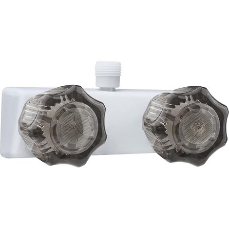 Wohnmobil-Duscharmatur, 10,2 cm, Wohnmobil-Camper-Duscharmatur, Ventilumsteller, Ersatz mit zwei rauchfarbenen Acrylknöpfen für Außen- und Innen-Badezimmer (weiß + rauchgrau)