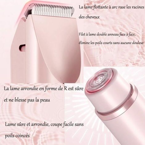 (rose)Rasoir et tondeuse électrique tout-en-un pour femme, rasoir électrique rechargeable 2 en 1, étanche et à double tête (rose) (1/4)