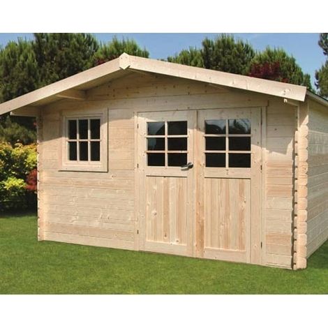 Abri de jardin SALZBURG en bois 9,94 m², Toiture Shingle rouge, Plancher Non (1/5)