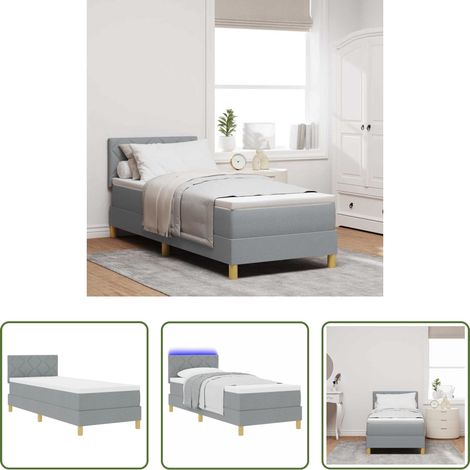 LED-Bett - LED Boxspringbett mit Matratze Hellgrau 80 x 200 cm Stoff (1/5)