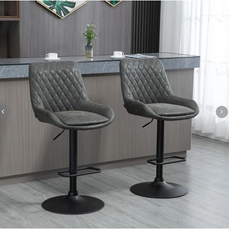 Tabouret de bar 2 pièces en cuir gris foncé, hauteur réglable 63-83 cm, dossier haut, 51 x 59 x 97-117 cm (1/4)