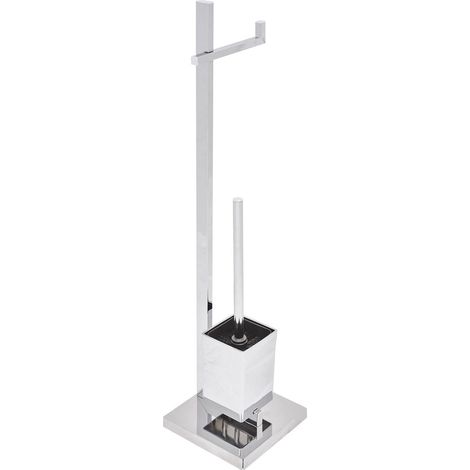 Toilet Paper and Brush Stand Silver Steel Freestanding Glossy Chrome Finish Modern Bathroom Accessories ULAPES