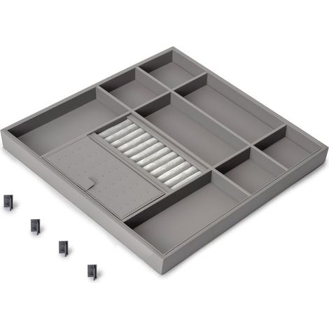 Organizzatore per cassetti Emuca Quartz per armadi e cabine armadio, 440 (M60), Ecopelle e Legno, Titanio (1/5)