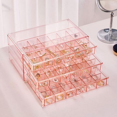 Schmuckorganizer aus Acryl, 3 Schubladen, Aufbewahrung für Ohrringe, Schmuckkästchen, unterteilter Ständer, transparenter Organizer für Ohrringe, Anhänger, Bastelperlen, Geschenk für Frauen und Mädche
