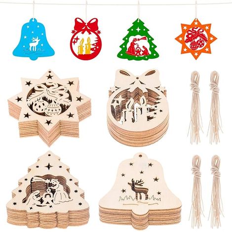 MINKUROW 40 Pezzi Di Natale In Legno Pendenti, Ornamento In Legno Scava Fuori Pendenti Albero Di Natale Pendenti Artigianato Fai Da Te Per La Decorazione Natalizia (1/5)