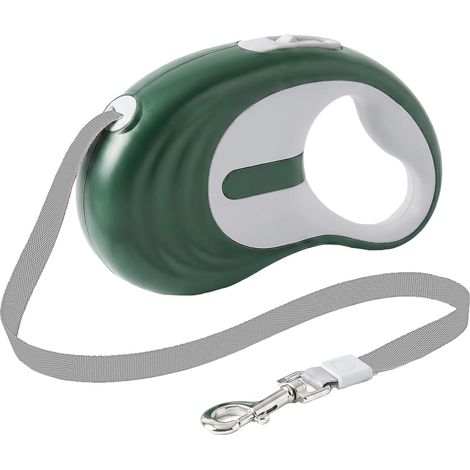 Guinzaglio per cani allungabile, 5 m, per cani fino a 15 kg, antigroviglio, sistema di bloccaggio e rottura a clic, impugnatura antiscivolo, custodia rinforzata, ideale per camminare e correre, verde (1/5)