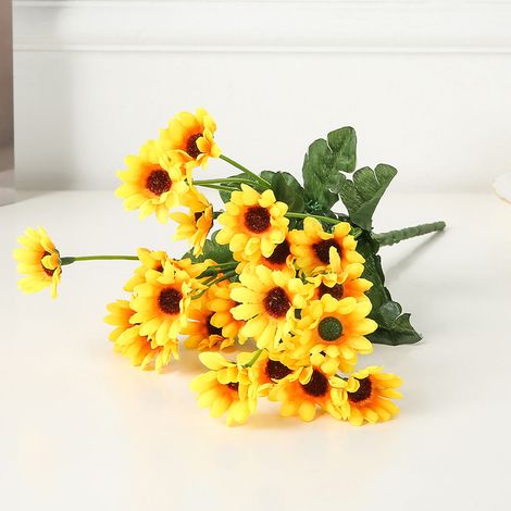 Set mit 7 künstlichen Seidensonnenblumen, simulierten Gänseblümchen, Wohnzimmerdekoration, Accessoires für Brautsträuße (1/5)