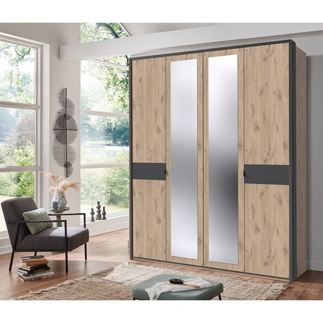 Kleiderschrank 183 cm 4-türig mit Passepartoutrahmen BRADFORD-43 Eiche mit graphit (1/5)