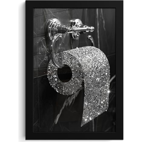 PÓSTER ENMARCADO WC - Papel higiénico - Blanco y negro - Purpurina Cuadros 20x30 (1/5)