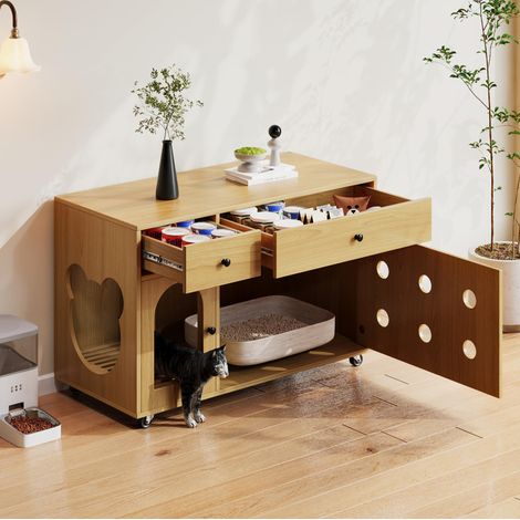 Mobile copri lettiera con cassetti, 100 x 45 x 66 cm, naturale OKMYHOME (1/5)