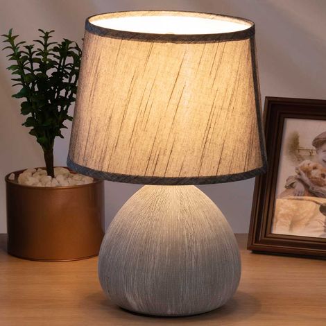 Lampada da Tavolo Lume Comodino Ceramica Tessuto Grigio Design Moderno Abatjour (1/5)