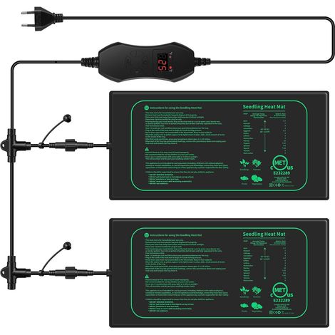 Thermostat Terrarium Tapis Chauffants, 2 Tapis Chauffants 30W avec 1 Contrôleur, PVC IP67 Étanche, Température Réglable 20-45°C, 20×10 inch, pour Semis, Animaux Domestiques et Reptiles (1/5)