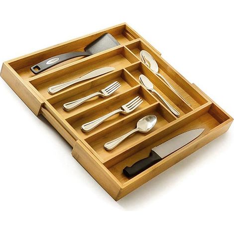 Range-Couverts Organiseur de Tiroir de Cuisine en Bambou 3443-505cm Extensible (1/5)