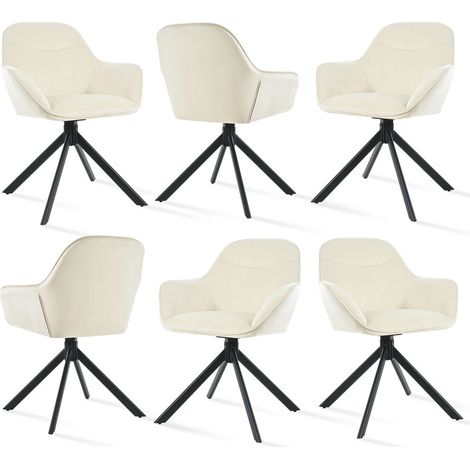 Goeurvant Silla giratoria a 360° con asiento mullido, respaldo curvado elegante y reposabrazos ergonómicos, confort elegante para cualquier habitación - Juego de 6 - Blanco crema