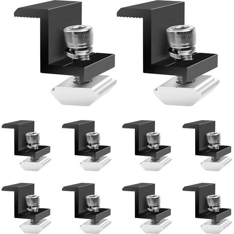 Lot de 10 supports de panneau solaire - Pince d'extrémité de 30 mm - Noir - Fixation panneau solaire - Support en Z - Pince réglable - Support de panneau solaire pour photovoltaïque PV (1/5)