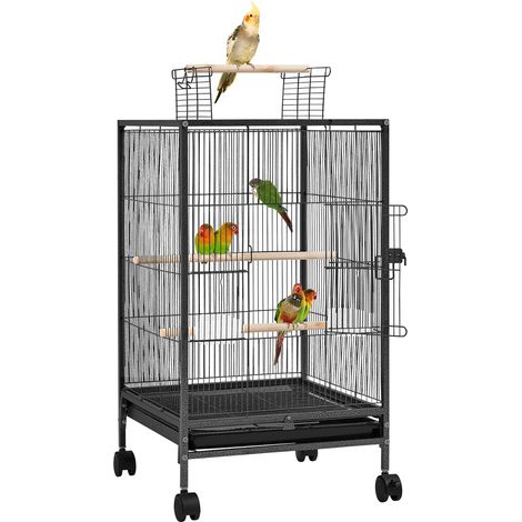 Homevive Jaula para Pájaros con Ruedas Pajarera Metálica para Mascota Aves Loros Canarios 45,5x45,5x79 cm (1/5)