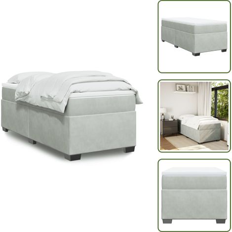 Sommier à lattes de lit et matelas Gris clair 100x200cm Velours - Lit Double - Lit Avec Sommier - Matelas À Ressorts Ensachés - Lit Velours - Literie (1/5)