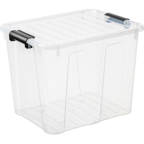 PLAST TEAM HOME BOX BOÎTE DE RANGEMENT EMPILABLE AVEC COUVERCLE À CLIC 40 L (TRANSPARENT) PT22420800 (1/3)