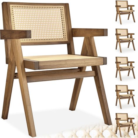 Lot 6 chaises de salle à manger cannage viennois boho chêne clair (1/5)