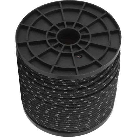 Corde de camping réfléchissante à texture tissée, 50 m (164 pi), en polyester de 4 mm de diamètre, idéale pour la randonnée et le trekking (noir). (1/5)