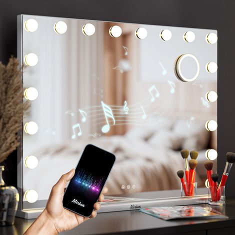 Hollywood Spiegel - Bluetooth-Lautsprecher - 80x60cm - Weiß (1/4)