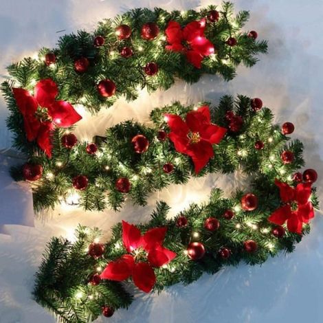 2,7M Guirlande Sapin Artificiel Lumineuse NoëlGuirlande de Sapin Noël Artificiel avec LED et Fleur Boule pour Décoartion Chemin 162 (1/4)