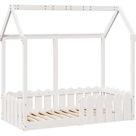 vidaXL Giroletto Casetta Bambini Bianco 70x140 cm Legno Massello Pino (1/4)