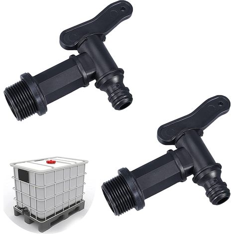 Lot de 2 Robinet de Cuve Arrière en à Enfoncer, Robinets de Rechange en pour Citerne D'eau de Pluie, Adaptateur de boîte de Rangement d'eau IBC (1/5)