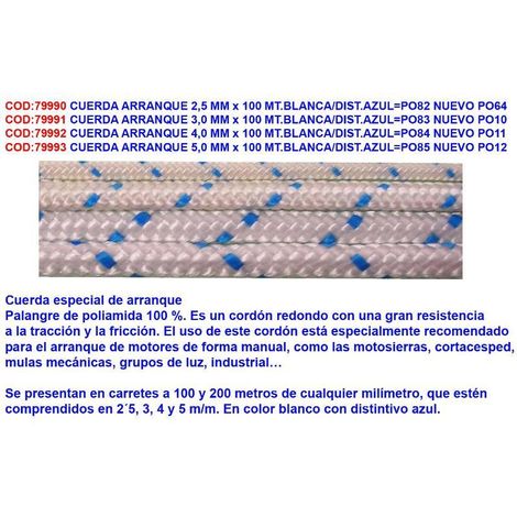 cuerda arranque 3,0 mm x 100 m nylon blanca-dist.azul po83 nuevo po10