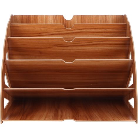Organisateur de bureau en bois avec plusieurs compartiments pour rangement de documents (couleur cerisier) (1/5)