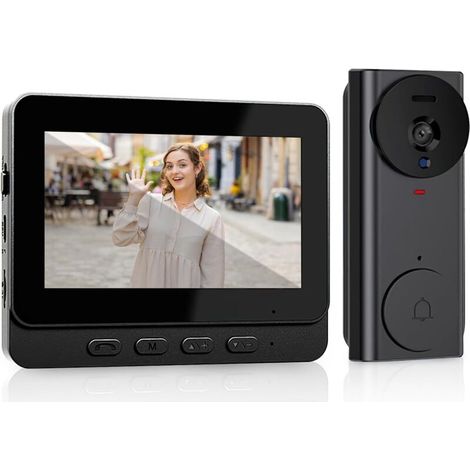 Sonnette sans Fil avec Camera avec écran IPS 4.3 1080P Visiophone sans Fil 170° WiFi Audio Bidirectionnel la Fonction IP65 étanche (1/5)