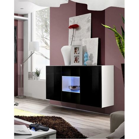 Commode - Fly - 120 cm x 70 cm x 40 cm - Blanc et noir - Livraison gratuite