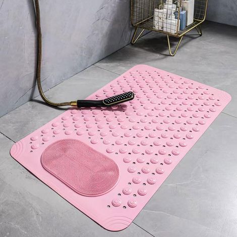 Tapis Toilette Rose PVC 36x69cm Antidérapant, Doux avec Trous Drainage (1/5)