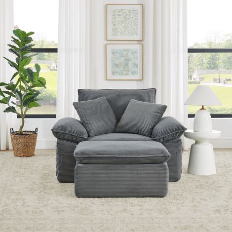 Canapé nuage une place avec couchage, revêtement souple, sans montage, repose-pieds, poches rangement, modulaire, salon bureau, 80x80x40 cm