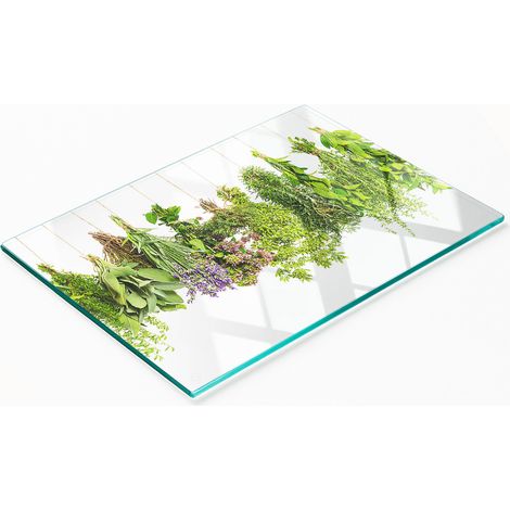 Planche de service en verre pour la cuisine, décorée de motifs de guirlandes d'herbes aromatiques, 80 x 52 cm (1/5)