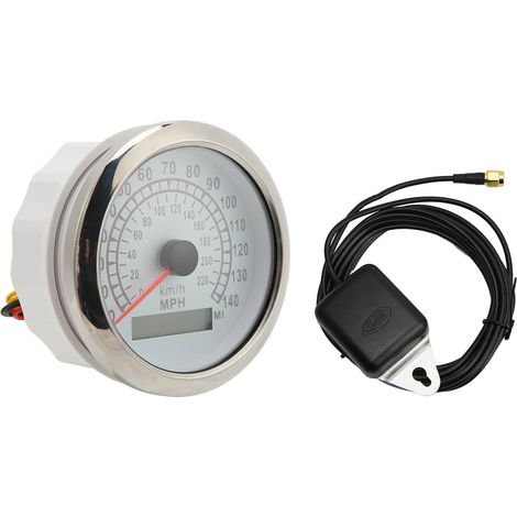 Digitaler GPS-Tachometer (85 mm), 220 km/h, 0–140 mph, IP67 wasserdicht, rote Hintergrundbeleuchtung, 9–32 V, universeller Kilometerzähler für Autos, Boote und Wohnmobile, Weiß (1/5)