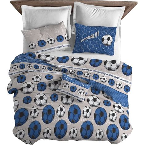 Copripiumino parure sacco e federa  100% cotone singolo matrimoniale Linea Calcio Matrimoniale - Blu (1/3)