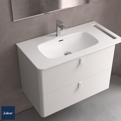 Salgar Waschtisch UNIIQ 690 Wasserhahn optional, Handtuchhalter optional, ohne Siphon und Clickerabfluss SOLID SURFACE WEIß MATT 690 x 12 x 460 mm (1/5)