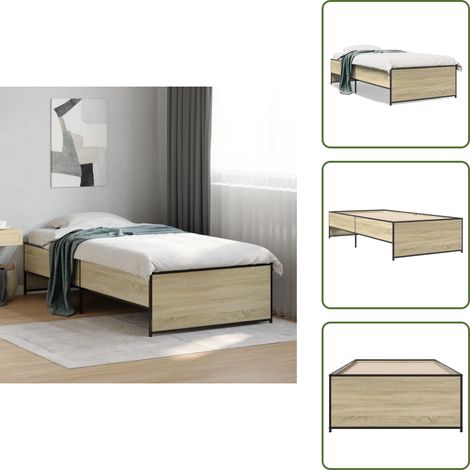 The Living Store Bettgestell Sonoma-Eiche 75x190 cm Holzwerkstoff und Metall - Holz Bettgestell (1/5)