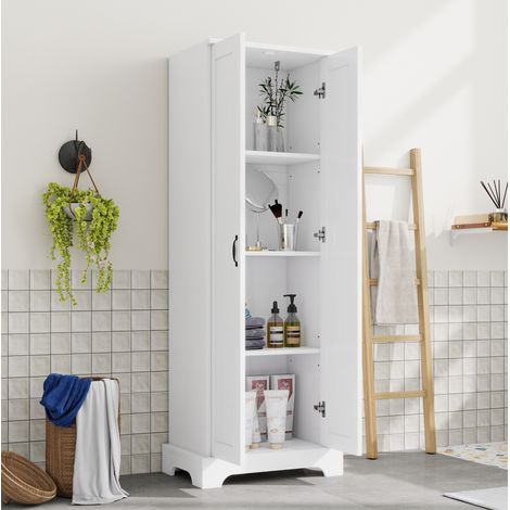 Armadio bagno alto 56 x 40 x 170 cm in MDF bianco, 2 ante, ripiani regolabili (1/5)