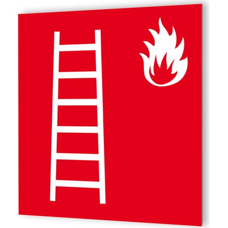 Pictogramme lutte incendie - Panneau signalétique Dibond blanc - Échelle incendie rouge et blanc - 20x20 cm, 3 mm d'épaisseur (1/5)