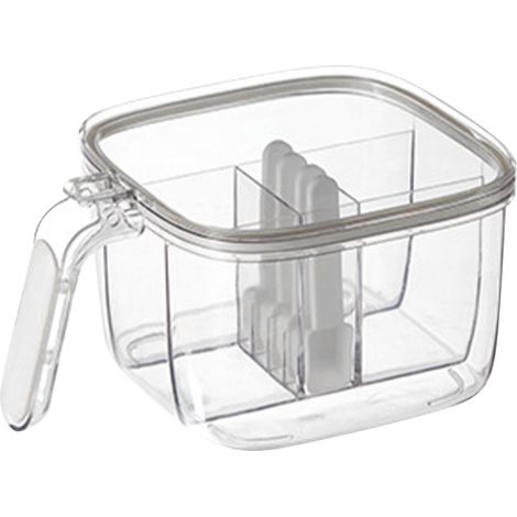 4-in-1 Gewürzbox mit Deckel und Löffelfächern, Gewürzglas, luftdichter Behälter für Würzmittel zum Kochen zu Hause, weiß. (1/5)