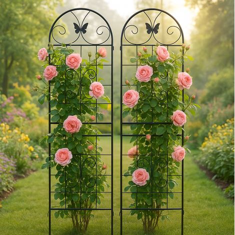 Trepador de jardín 50x180 cm en metal negro, fácil de montar para plantas trepadoras FloraGrace (1/5)